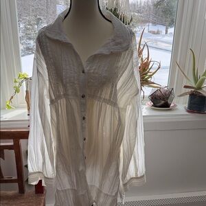 Pilcro White Lace Trim Blouse from Anthropologie fits on the large side